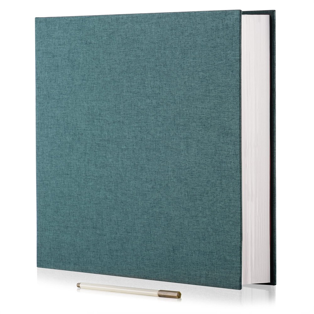 Large Photo Album Self Adhesive 4x6 5x7 6x8 8x10 Pictures Scrapbook Magnetic Album DIY Scrap Book 60 Sticky Pages Linen Cover DIY Photo Album with A Metallic Pen and DIY Accessories(Drak Green)
