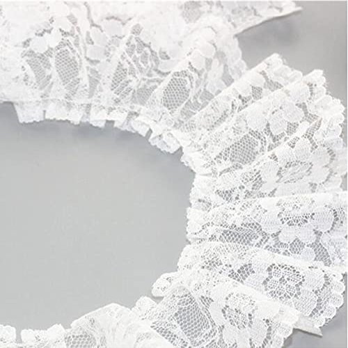 YASECO Lace 1M 6cm Wide Pleated Dress Craft Sewing Supplies Guipure White Black Lace Fabric Floral Lace Ribbon Decorate (Size : White)