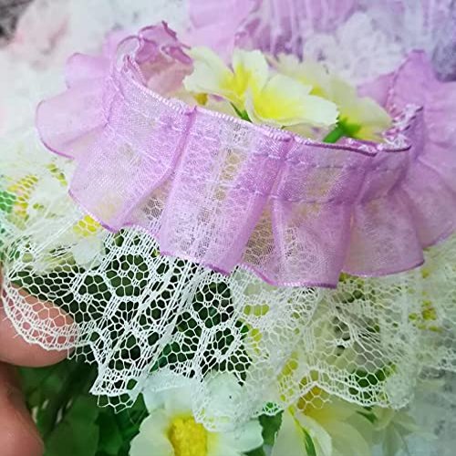 YASECO Lace 1M 4.5cm Wide Pleated Lace Ribbon Purple Guipure Lace Fabric Lace Fabric Sewing Trimmings Decorate (Color : Light Purple)