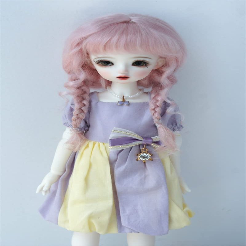 YOSD Mohair Doll Wigs D2033B 6-7inch 16-18cm 1/6 Long Loose Double Braide Ponytail BJD Hair (L.t Pink)
