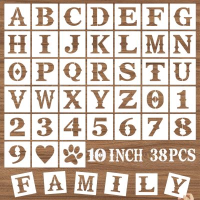 DZXCYZ 10 Inch Letter Stencils and Numbers, 38 Pcs Alphabet DIY Craft Stencils, Reusable Plastic Drawing Templates for Painting on Wood, Wall, Fabric, Rock, Floor, Signage, Door Porch