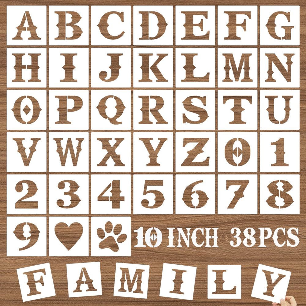 DZXCYZ 10 Inch Letter Stencils and Numbers, 38 Pcs Alphabet DIY Craft Stencils, Reusable Plastic Drawing Templates for Painting on Wood, Wall, Fabric, Rock, Floor, Signage, Door Porch