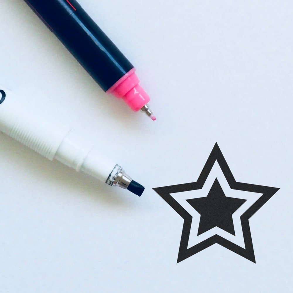 Round Double Star Rubber Stamp, Teacher Organization Supplies, Wooden Handle Rubber Stamp, Uses Stamp Pad, Imprint Size Approx 7/8" Diameter, Laser Engraved, USA Made