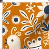 Spoonflower Fabric - Birds Folk Art Scandinavian Nature Holiday Orange Cream Blue Floral Printed on Denim Fabric by The Yard - Bottomweight Apparel Home Decor Upholstery view 3