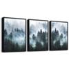 DZRWUBHS Framed Canvas Wall Art - 3 Piece Set, Foggy Forest Trees Landscape Painting, Black, Modern Wall Decor for Living Room, Bedroom, Kitchen etc. view 1
