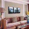 DZRWUBHS Framed Canvas Wall Art - 3 Piece Set, Foggy Forest Trees Landscape Painting, Black, Modern Wall Decor for Living Room, Bedroom, Kitchen etc. view 2