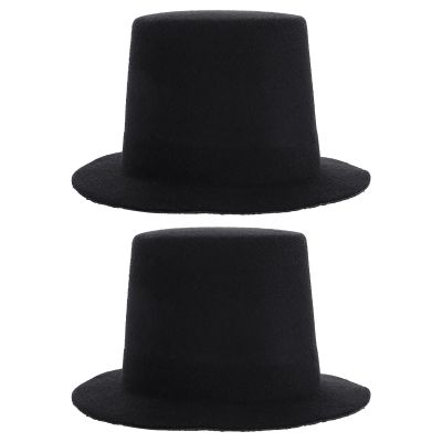 LABRIMP Miniature Top Hats 2 Pcs 5.31X5.31X2.75 Inch Black Felt Mini Doll Top Hats for DIY Crafts Doll Costumes Snowman Decoration Accessories