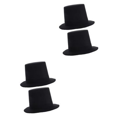LABRIMP Mini Black Top Hats for Dolls 4 Pcs 5.31 Inch Felt DIY Craft Accessories for Doll Costumes Handmade Decoration