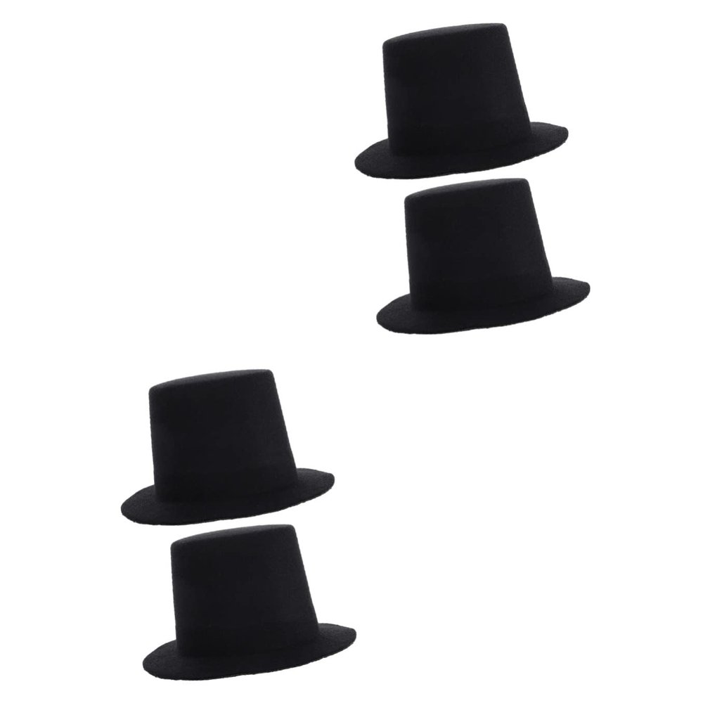 LABRIMP Mini Black Top Hats for Dolls 4 Pcs 5.31 Inch Felt DIY Craft Accessories for Doll Costumes Handmade Decoration