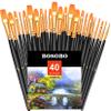BOSOBO Paint Brushes Set, 4 Pack 40 Pcs Round Pointed Tip Paintbrushes Nylon Hair Artist Acrylic Paint Brushes for Acrylic Oil Watercolor, Face Nail Art, Miniature Detailing & Rock Painting, Black view 1