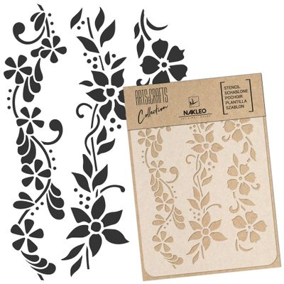 NAKLEO Painting Stencil for Crafts A5 5.9 x 8.3, Flowers Mini Border Pattern, Reusable Plastic DIY & Scrapbooking Drawing Template, Decoupage Art Home Decor, Wall Wood Fabric Furniture