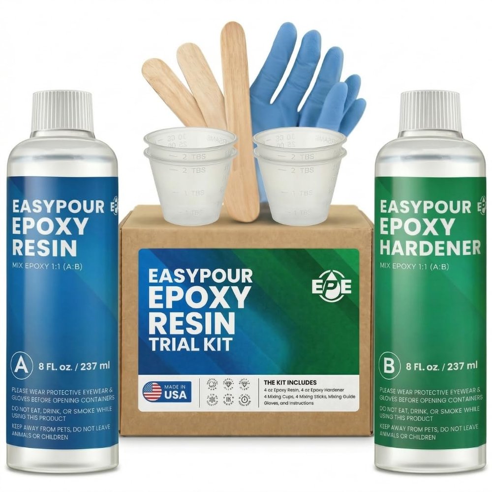 EPE EasyPour Epoxy Resin Kit:16 OZ - 1:1 Ratio - Crystal Clear Resin and Hardener for Jewelry, DIY Art, Crafts, Tumblers, with 4 Mixing Sticks, Spreader, Instructions