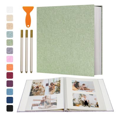 Vienrose Photo Album Self Adhesive 4x6 5x7 3x5 8x10 Scrapbook Album DIY Scrap Book with Metallic Pen 120 Pages Grassgreen