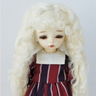 D28002 6-7inch 16-18cm 1/6 YOSD Extremrly Longe curly Monghanjuc Mohair BJD wigs (Ivory White)