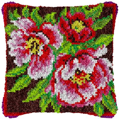 Yglnden Latch Hook Kit Pillow DIY Throw Cover Crochet Needlework Printed Canvas Decor for Adults (Flower 2:43x43cm/17 X17)