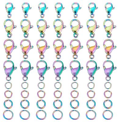 UNICRAFTALE 40Pcs 4 Style Rainbow Color 304 Stainless Steel Lobster Claw Clasps Hole 1~2.2mm with 40Pcs Open Jump Rings Metal Lobster Claw Clasps Findings Kits for Jewlery Making
