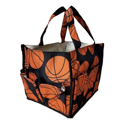 SONA G DESIGNS Small Fashion Organizing Tote Bag - 12 Outside Pockets Bingo Cosmetics Crafts Yarn Crochet Projects - Basketball