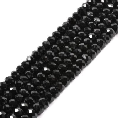 6mm Natural Black Spinel Faceted Rondelle Loose Beads 16 Inch