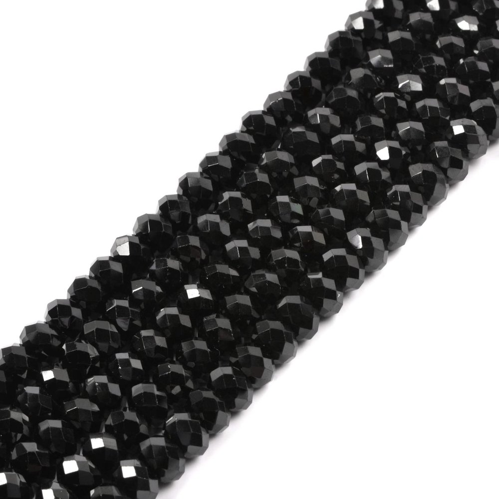 6mm Natural Black Spinel Faceted Rondelle Loose Beads 16 Inch