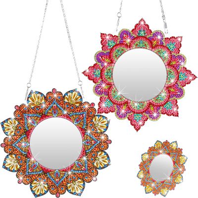 Weysat 2 Pack Diamond Painting Mirror Kits Diamond Art Painting Mirror DIY Mandala Crystal Rhinestone Gift for Adults Beginners Christmas Birthday Gifts Art Crafts Home Wall Table Decor