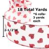 Red Hearts White Organza Wired Edge Valentine's Day Ribbon by Factory Direct Craft - Glitter Hearts Ribbon for Valentine Decorating and Displays - 18 Yards (6 spools, 3 Yards Each roll) view 2
