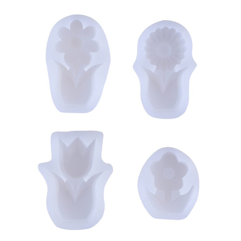 MEUMITY 4 PCS Flower Silicone Mold,3D flower Candle Mold Silicone DIY Flower Resin Casting Molds Making Wax Melt Molds Candle Soap 3D Resin Crafts for Cake Decorating