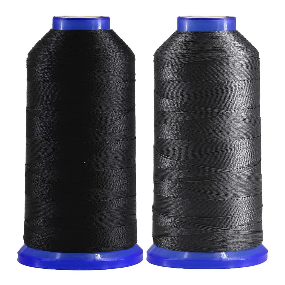 Selric [2400Yards / Black + Grey] Pack of 2 Tex 135 Bonded Nylon Thread for Leather Sewing 420D/3 T135#138 Heavy Duty Upholstery Thread for Leather and Other Heavy Fabric