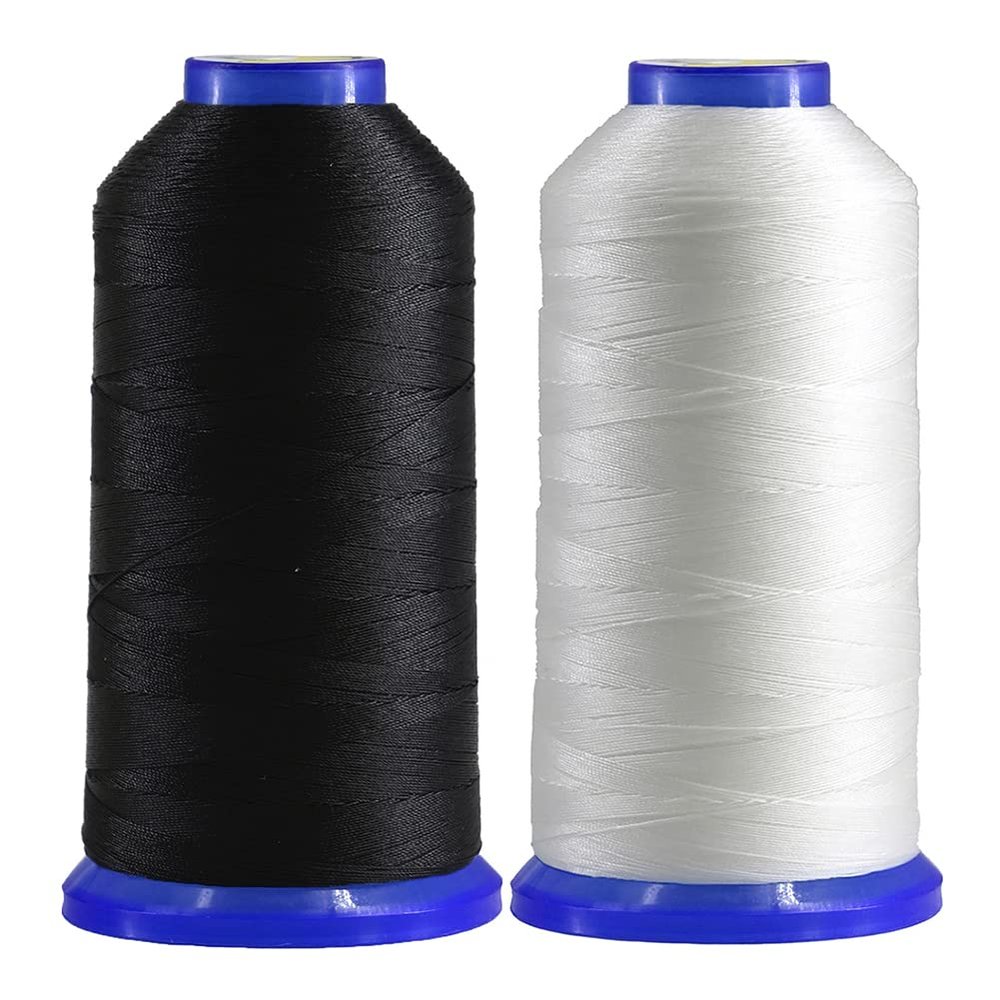 Selric [2400Yards / Black + White] Pack of 2 Tex 135 Bonded Nylon Thread for Leather Sewing 420D/3 T135#138 Heavy Duty Upholstery Thread for Leather and Other Heavy Fabric