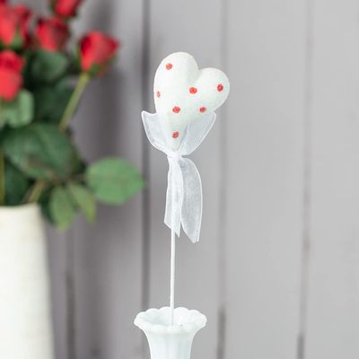 Group of 6 Red Polka Dot White Heart Floral Picks by Factory Direct Craft for Valentines Day Arrangements and Sweetest Day Displays