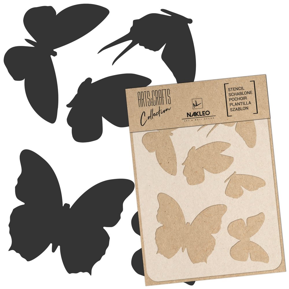 NAKLEO Painting Stencil for Crafts A5 5.9 x 8.3, Butterflies Spring Meadow Pattern, Reusable Plastic DIY & Scrapbooking Drawing Template, Decoupage Art Home Decor, Wall Wood Fabric Furniture