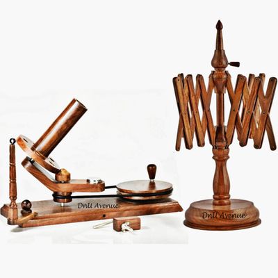 Wooden Yarn Ball Winder Table Top Yarn Swift Wooden Yarn Winder for Crocheting Yarn Winder for Knitting Combo Yarn Winder Swift Combo and Yarn Storage Bowl Indian Rosewood (Yarn Winder+Swift)