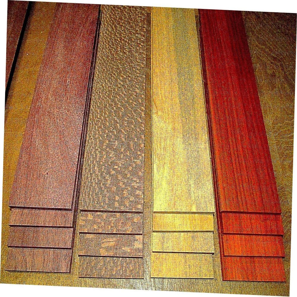 16 Pieces Thin Padauk, Leopardwood, Lemonaballi, & Purpleheart 12" X 3" X 1/8" Suitable Wood Pieces for Wood Crafts and Projects