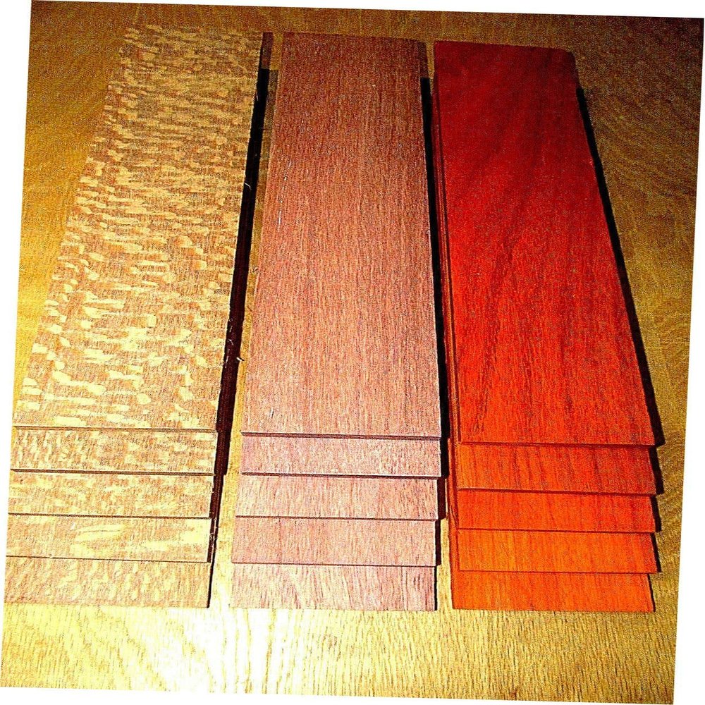 15 Pieces Kiln Dried Thin Leopardwood, Purpleheart, Padauk, 12" X 3" X 1/4" Suitable Wood Pieces for Wood Crafts and Projects