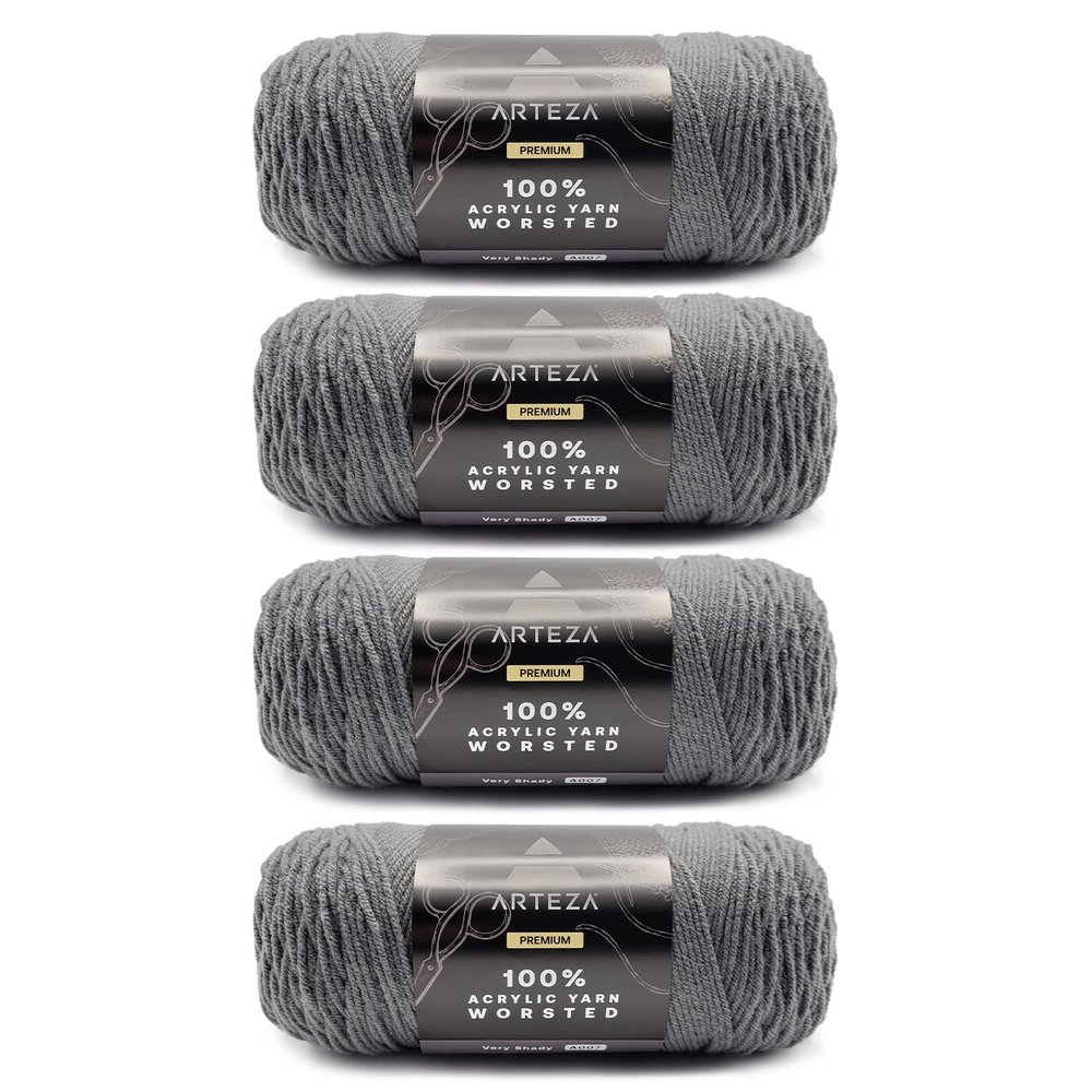 ARTEZA Acrylic Yarn for Crocheting, 4 x 200-g Skeins of Worsted Yarn for Knitting, Very Shady A007, Knitting & Crochet Supplies