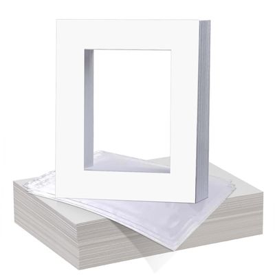 iFrame 16" x 20" Pre-Cut White Mats with Light Cream Bevel-Cut + Backing Boards + Transparent Clear Plastic Bags for 11" x 14" Photo Acid Free Photo Album Complete Set (Pack of 25)
