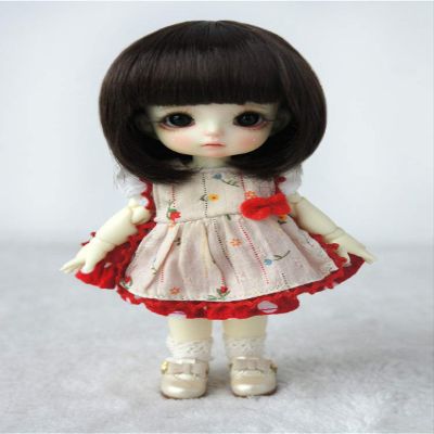 Lati Yellow Doll Wigs JD025 5-6inch 13-15cm 1/8 OB11 Short Cut Synthetic Mohair BJD Hair Fashion Doll Accessories (Coffce Black)