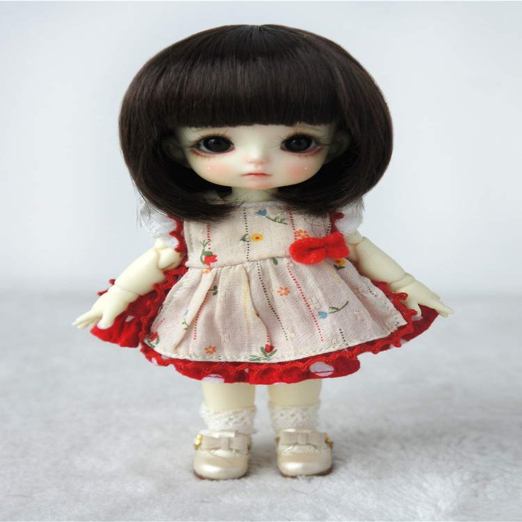 Lati Yellow Doll Wigs JD025 5-6inch 13-15cm 1/8 OB11 Short Cut Synthetic Mohair BJD Hair Fashion Doll Accessories (Coffce Black)
