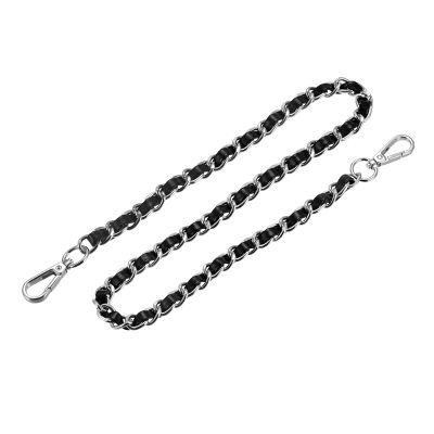 uxcell Purse Chain Strap, 24" Leather Iron Flat Chain Strap Handbag Chains Purse Straps Replacement Strap, Black + Silver Tone