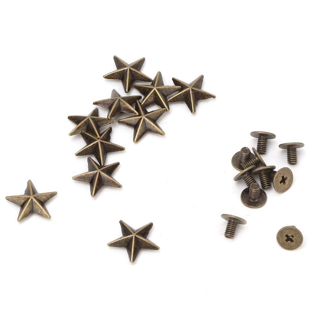10PCS Leathercraft Rivets, Star Shaped Metal Studs Clothing Snaps Studs and Spikes for Clothing Bags Belts Shoes Accessories (Bronze)