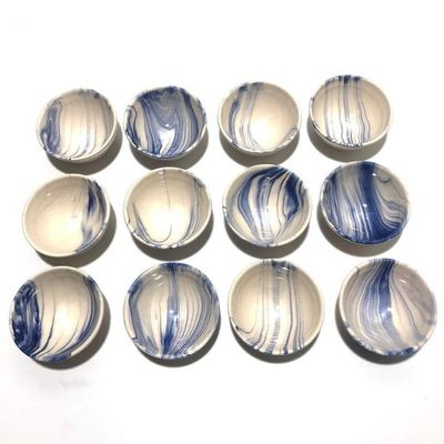 Marbling Patterned Ceramic Dishes Set, Terracotta Pinch Cereal Bowls, Vibrant Color Bowl for Kitchen, Cute Oatmeal Bowls Small Salad & Rice (Primary color: Navy Blue, Set: Set of 12)