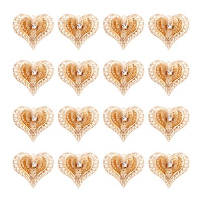Spritewelry 30pcs Filigree Heart Charms 3D Heart Beads Pendants with Crystal Rhinestone for Bracelet Necklace Earring Keychain Jewelry Making Finding Accessory