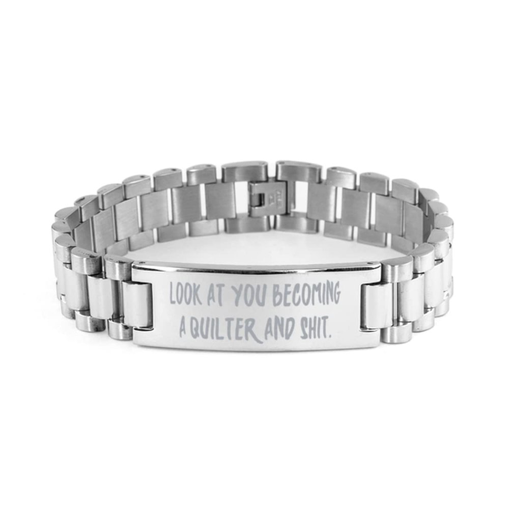 Fancy Quilter Gifts, Look at You Becoming a Quilter and Shit, Love Holiday Ladder Bracelet from Coworkers, Sewing, Fabric, Patterns, Gift Ideas for Quilters, Gifts for sewers, Sewing Gifts