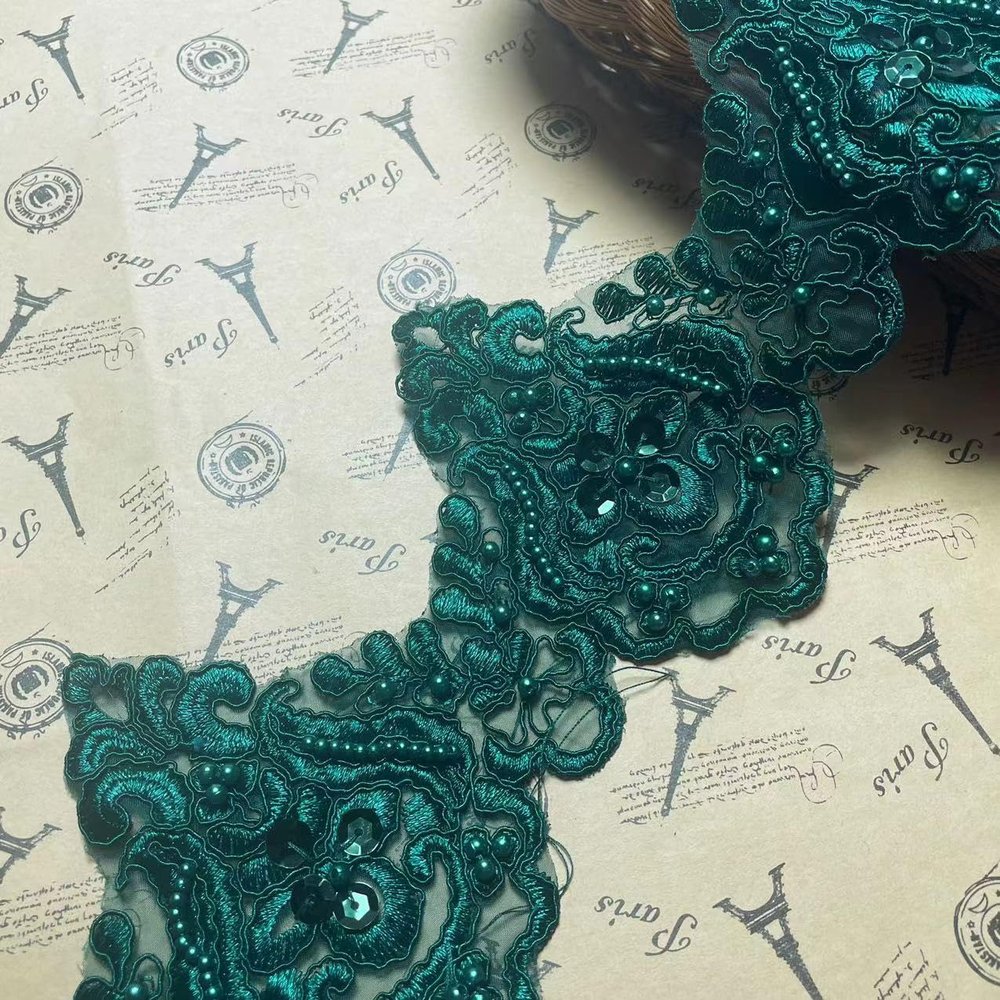 13CM Width Bead Wave Pattern Inelastic Embroidery Lace Trim,Curtain Tablecloth Slipcover Bridal DIY Clothing/Accessories.(3 Yards in one Package) (Blackish Green)