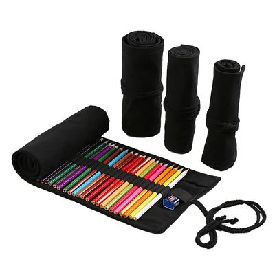 DIYOMR 24/36/72 Slots Pencil Wrap Pencil Rolls, Artist Colored Pencils Roll Up Bag Short Brushes Pouch Case Pencils Organizer for Drawing Coloring and Sketching (Black, 36slots)