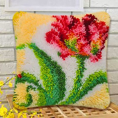 Latch Hook Cushion Kits Daffodils Flower Latch Hook kit Cushion Throw Pillow Embroidery Craft Kits for Beginner DIY Latch Hook Rug Kit Canvas Home Decor 43x43cm