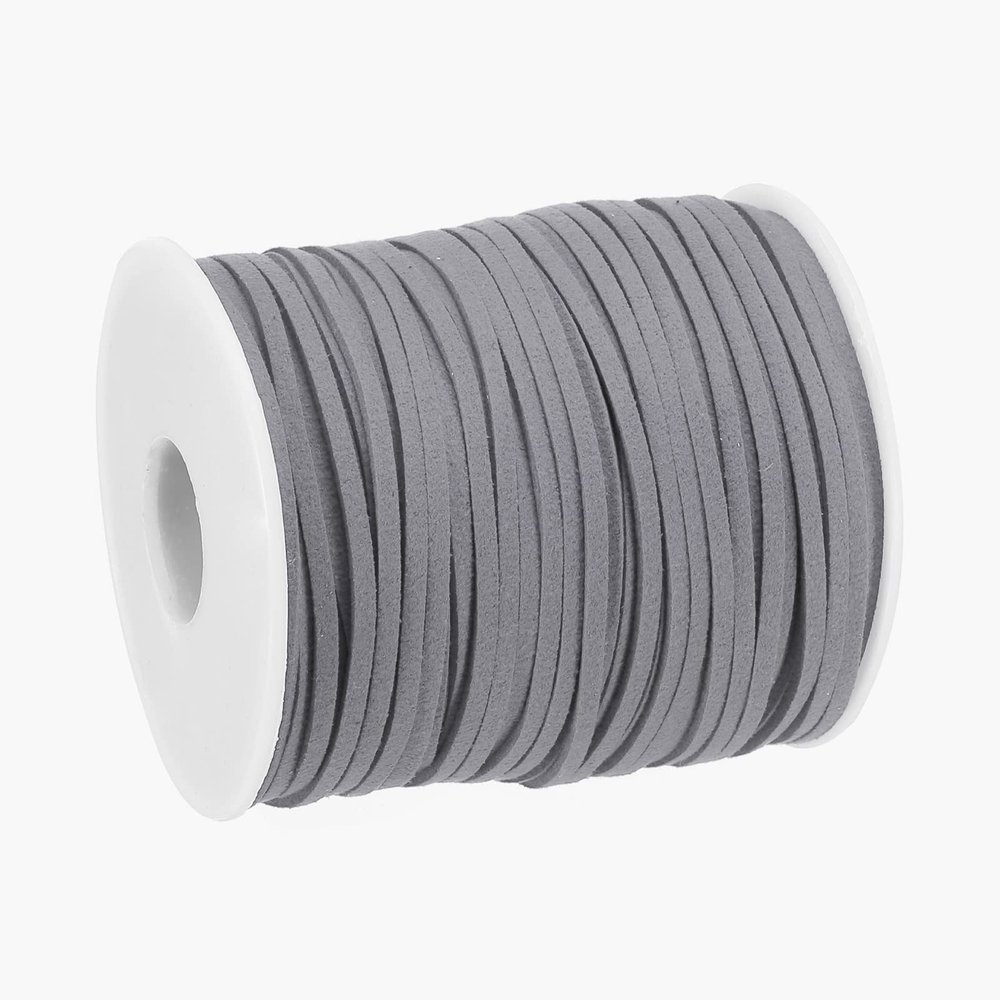 uxcell Suede Cord, 49.21 Yards 2.6mm Flat Leather Thread String for Purse Handbag Shoelace DIY Crafts Bracelet Making, Dark Gray 1 Roll