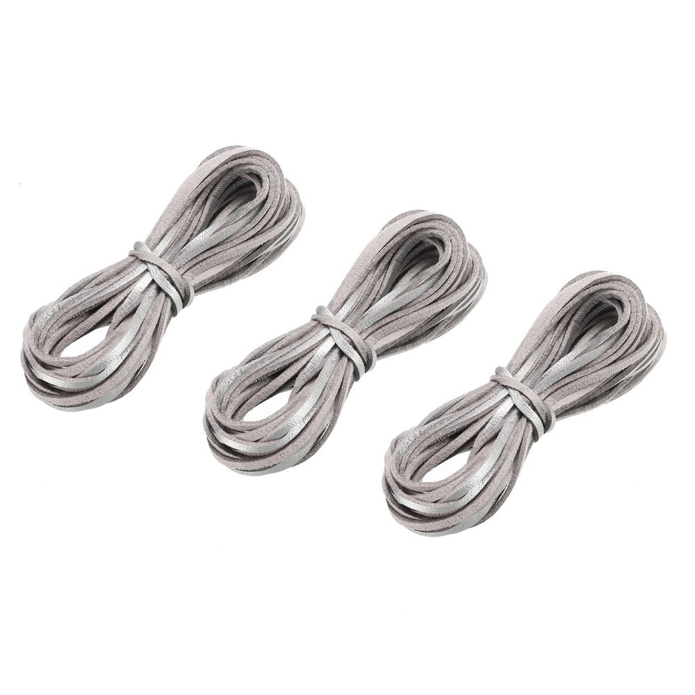 uxcell Leather Cord, 5.47 Yards 2.6mm Flat Suede String Strip for Purse Handbag Shoelace DIY Crafts Bracelet Making, Silver Tone 3Pcs