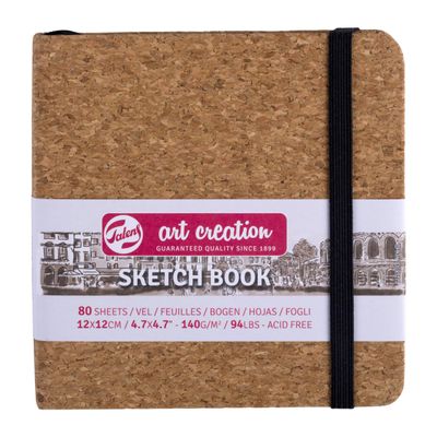 Talens Art Creation Cork Sketchbook - 12 x 12 cm - 140 g/m - 80 Sheets - Versatile Drawing Paper for Pencil, Pastel and More