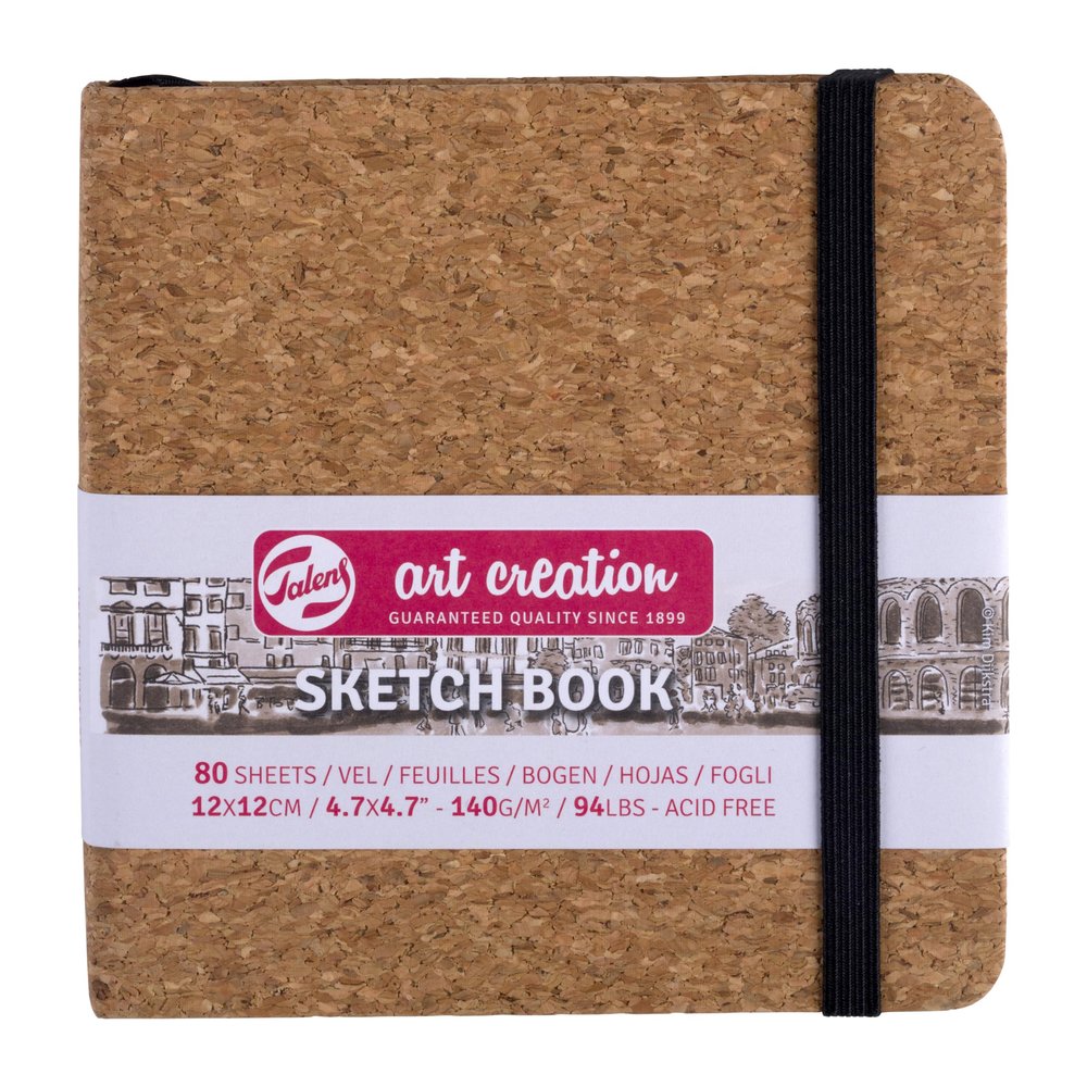 Talens Art Creation Cork Sketchbook - 12 x 12 cm - 140 g/m - 80 Sheets - Versatile Drawing Paper for Pencil, Pastel and More