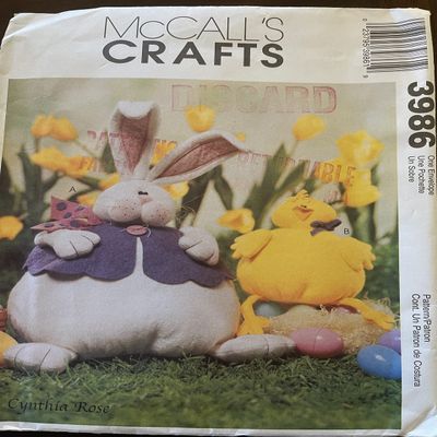 McCall's 3986 16 inch Stuffed Bunny and 7 inch Chick Sewing Pattern